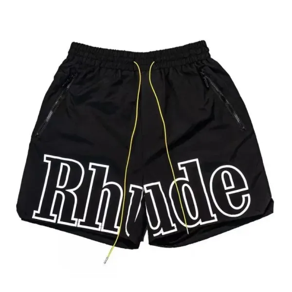 Rhude Bold Logo Drawstring Shorts Black - 1