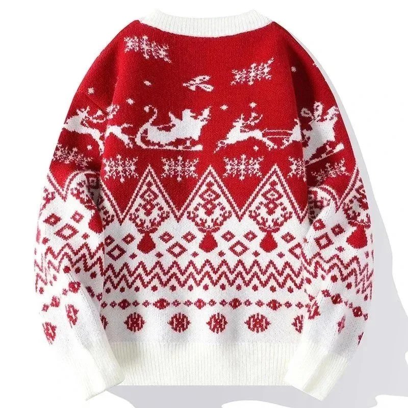 Christmas Knit Sweater Red White Fair Isle Holiday Pullover