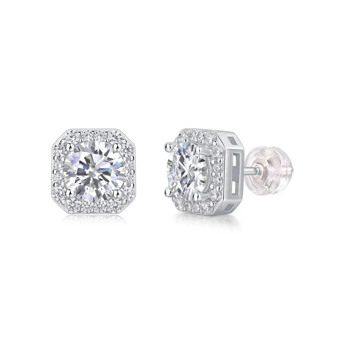 Solitaire Diamond Ring with Pave Band Silver Ring - 6