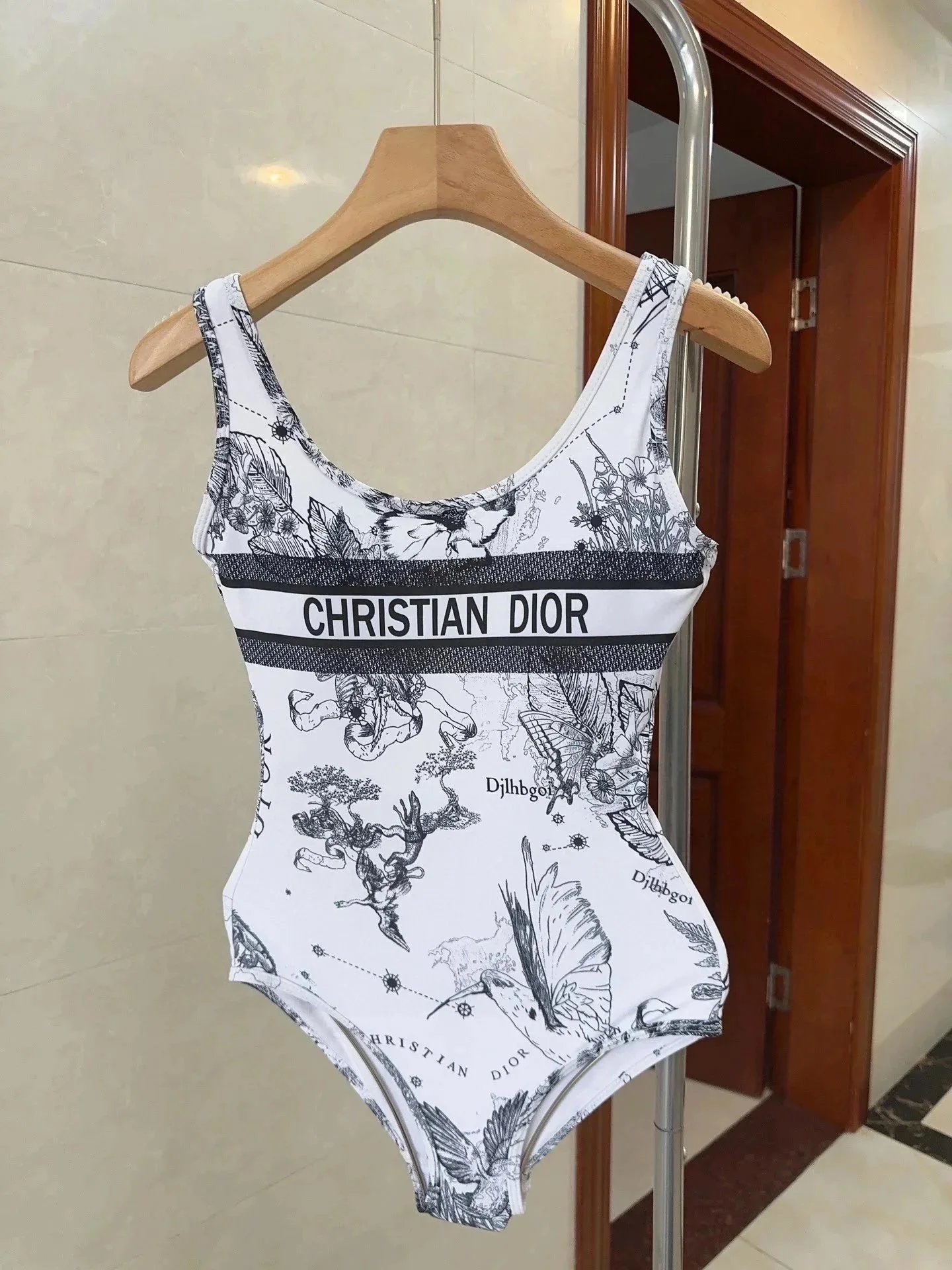 Christian Dior One-Piece Swimsuit with Botanical Print White