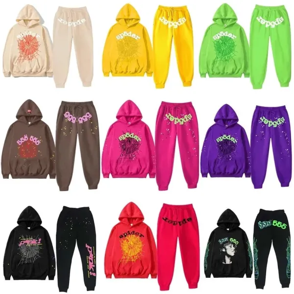 Spider Web Graphic Hoodie and Sweatpants Set Royal Blue Casual Set - 4