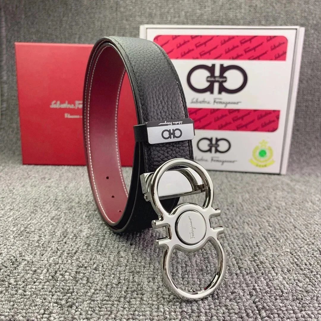 Salvatore Ferragamo Ferragamo Reversible Leather Belt with Iconic Gancio Buckle Black