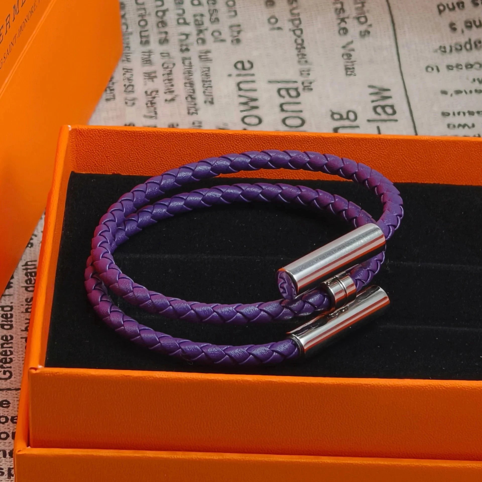 Hermès Collier De Chien Black Braided Leather Gold Tone Cuff Bracelet