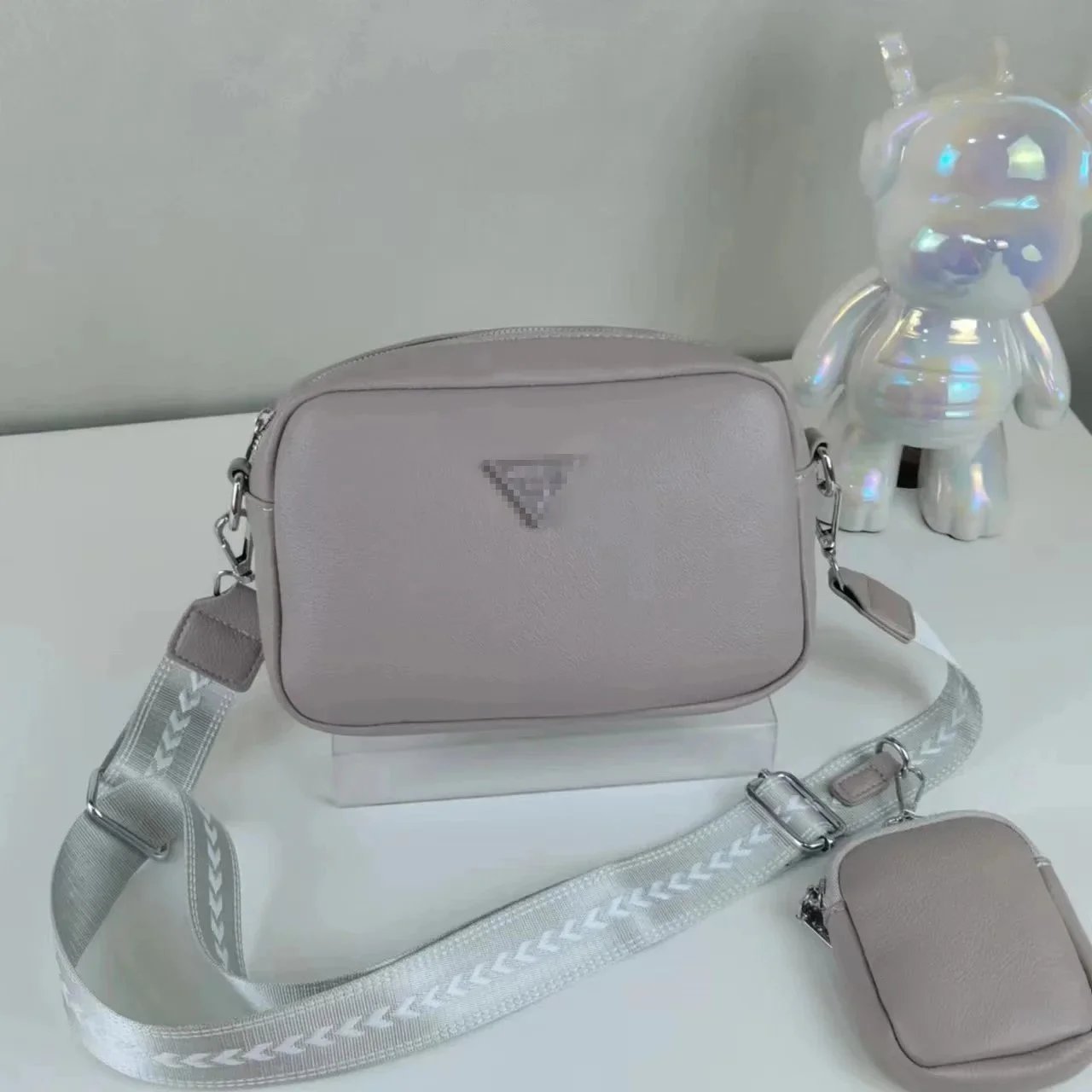 Unbranded Crossbody Bags Bag with Detachable Pouch and Chevron Strap — gray
