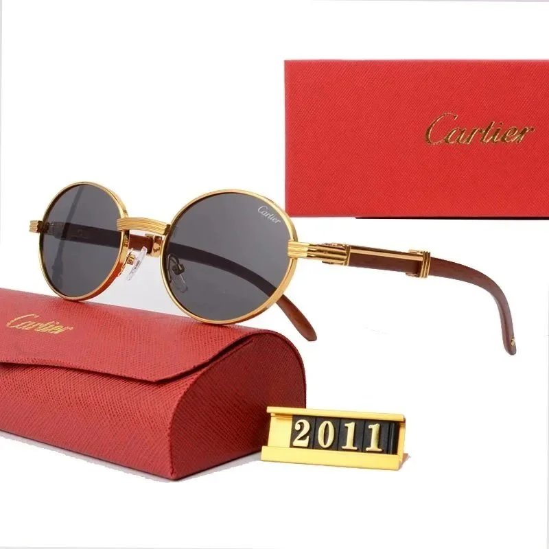 Cartier Round Gold Frame Brown Temple Classic Eyeglasses
