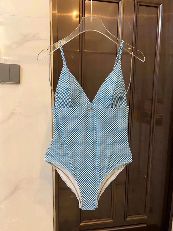Dior Gingham Print One-Piece Swimsuit in Blue and White Swimwear product listing in Litbuy spreadsheet finds