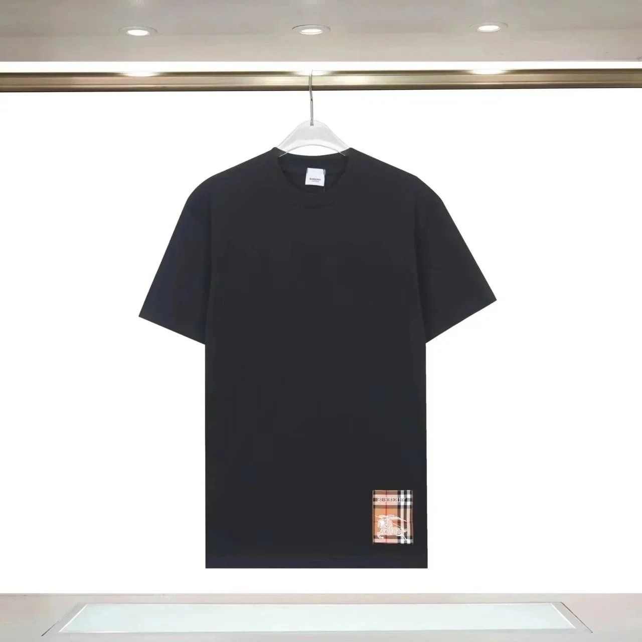 Burberry Check Patch Cotton Crewneck T-Shirt Black