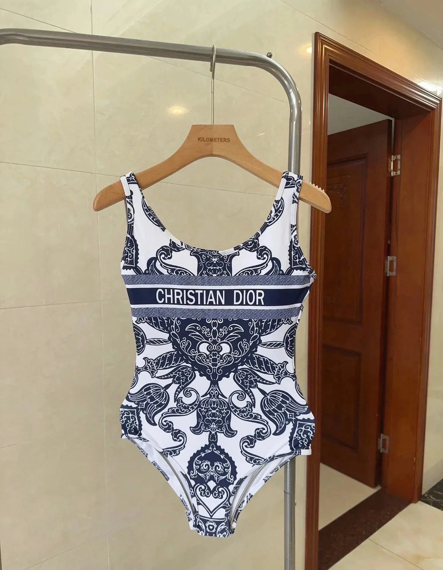 Christian Dior One-Piece Swimsuit with Baroque Print Blue