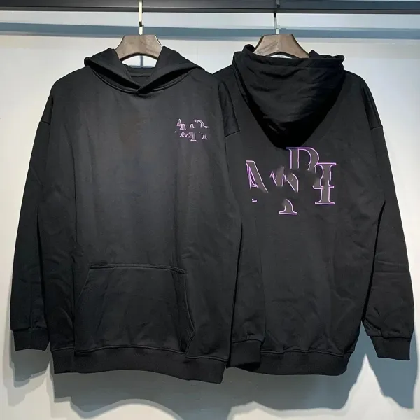 APM Monaco Hoodie Black with Neon Purple Logo Print Hoodie - 1