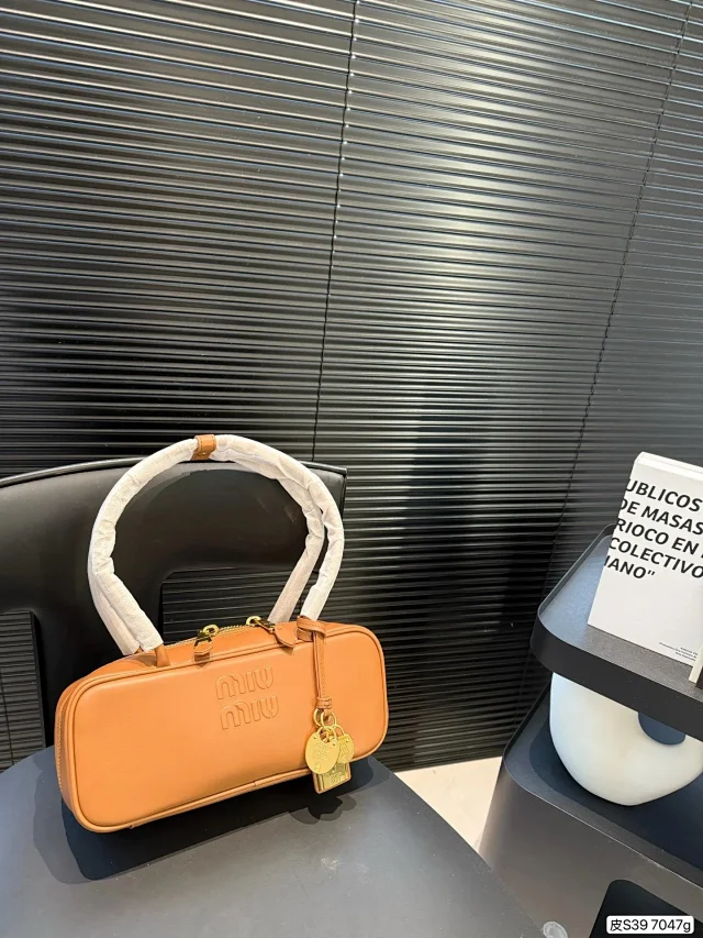 Miu Handbags Zip-Top Bowling Bag with Long Shoulder Strap product detail image 3