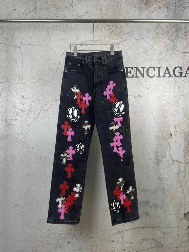 Chrome Hearts Jeans Embroidered patch straight-leg product detail image 1