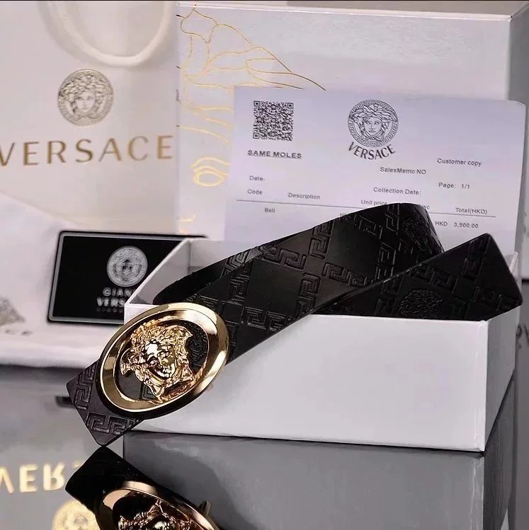 Versace Versace Medusa Head Belt in Black and Gold Black