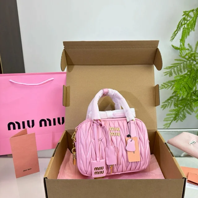Miu Handbags Zip-Top Bowling Bag with Long Shoulder Strap product detail image 2