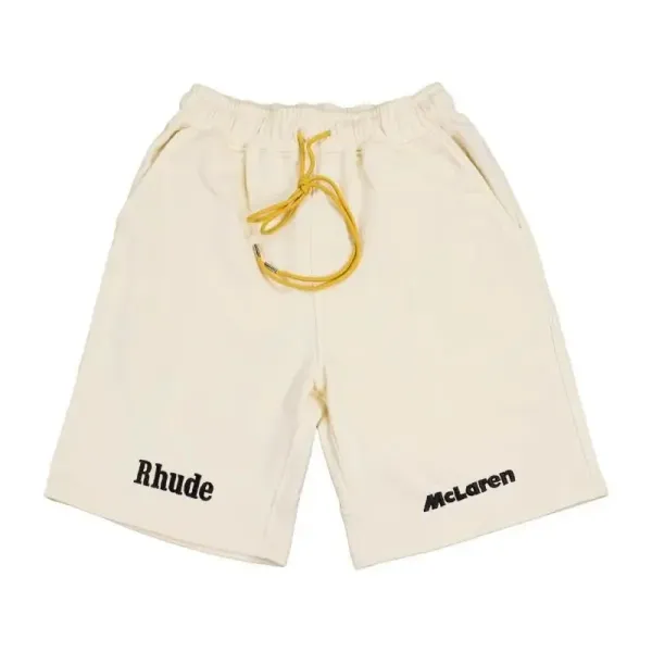 Rhude x McLaren Logo-Embroidered Beige Drawstring Shorts - 1