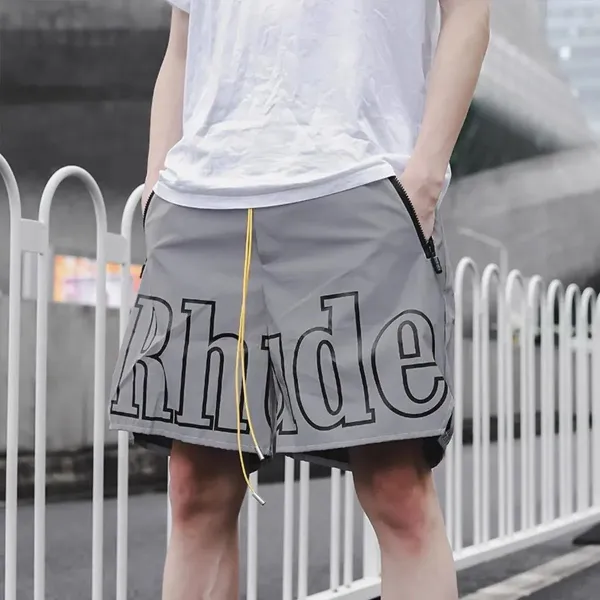 Rhude Logo Print Zipper Pocket Red Shorts - 10