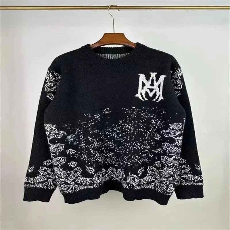 Amiri Logo Light Blue Speckled Knit Sweater