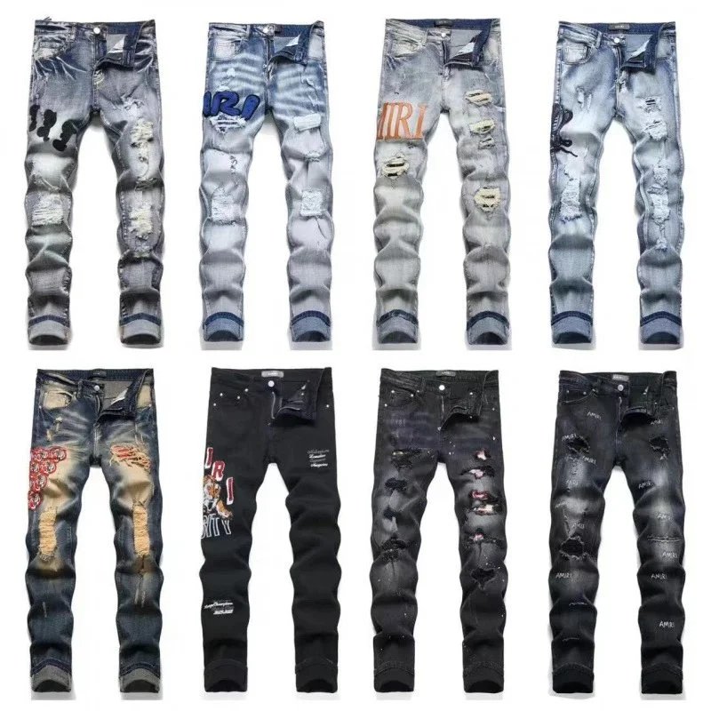 Distressed Denim Jeans Assorted Colors Ripped Streetwear Style