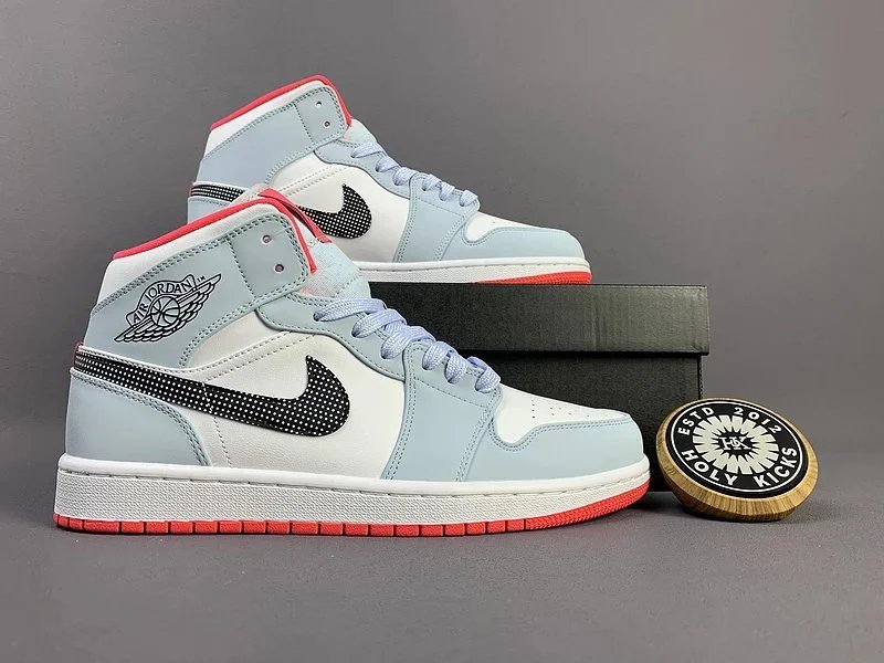 Air Jordan 1 Mid Light Blue White Red Sneakers