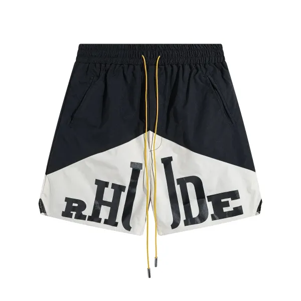 Rhude Logo Panel Shorts Navy and White - 1