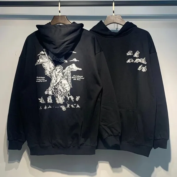Design Angel Print Oversized Hoodie Black - 1