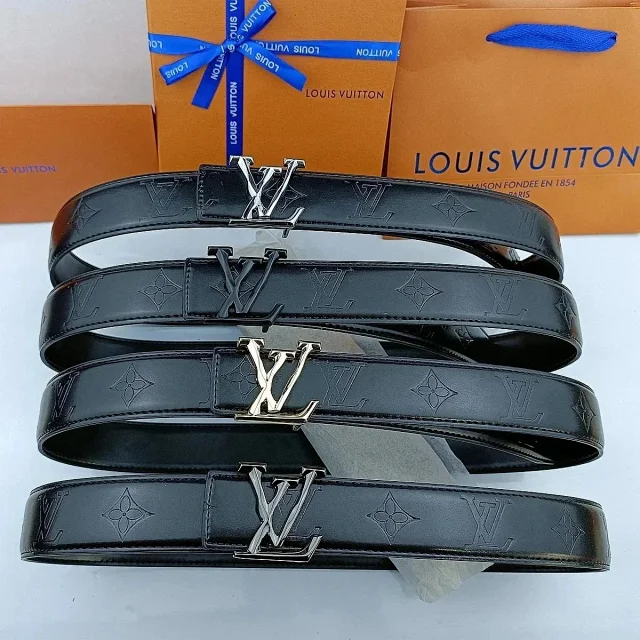 Louis Vuitton Belts Black textured belt with LV initial buckle product detail image 2
