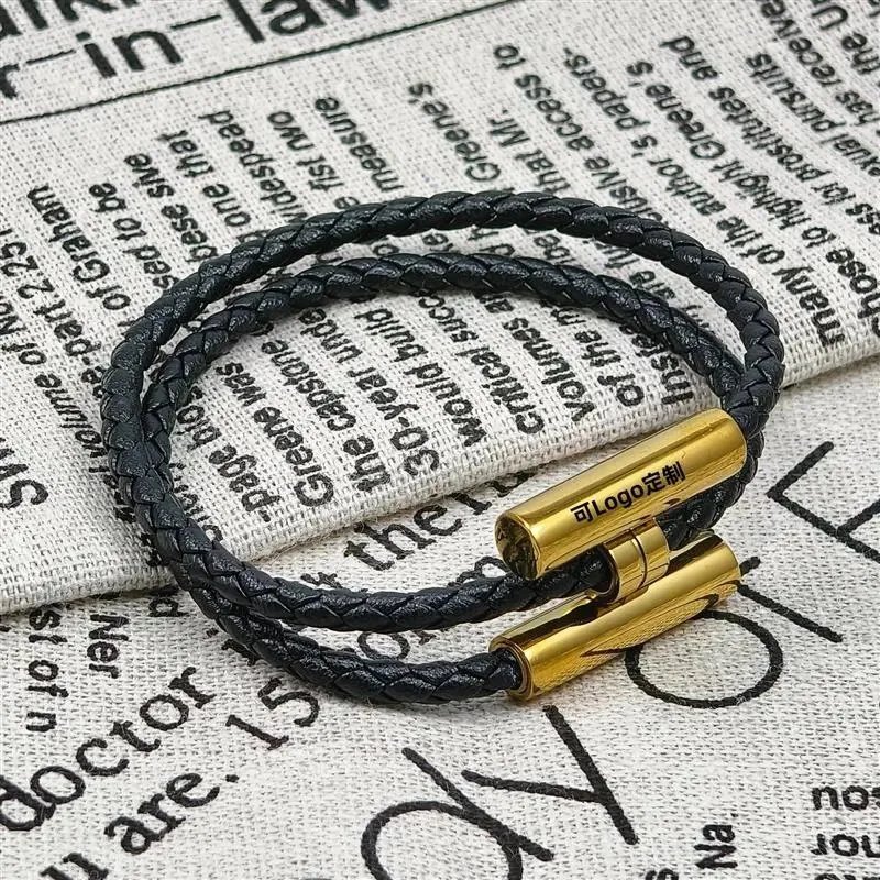 Hermès Collier De Chien Black Braided Leather Gold Tone Cuff Bracelet