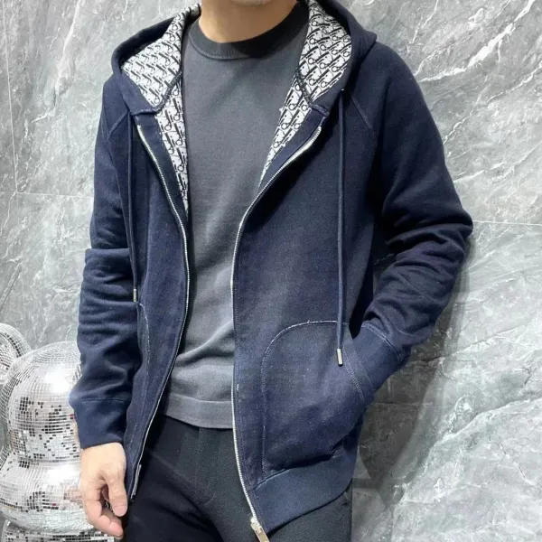 Dior Oblique Hoodie Navy Blue Zip-Up Hoodie - 5