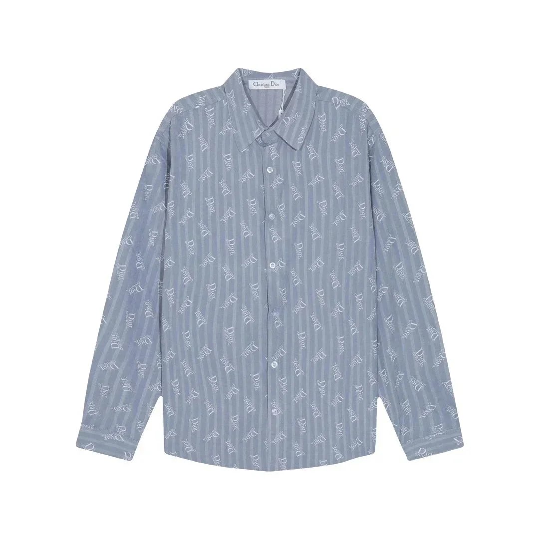 Striped Print Long Sleeve Button-Up Shirt Olive Casual