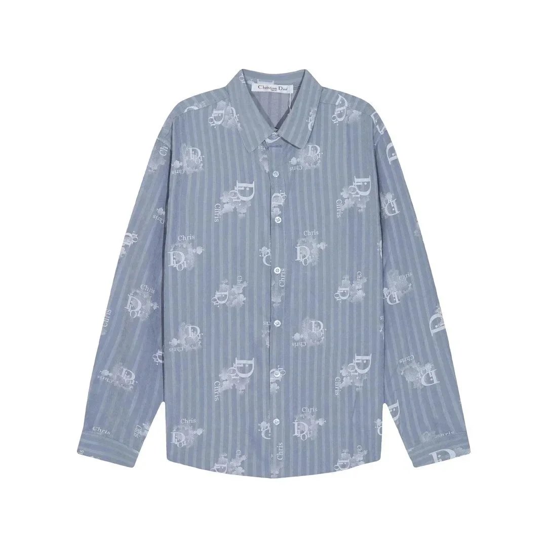 Striped Print Long Sleeve Button-Up Shirt Olive Casual