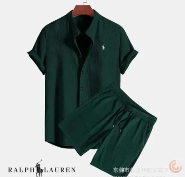 Ralph Lauren Ribbed Short-Sleeve Shirt and Shorts Set Forest Green Casual Set - 3