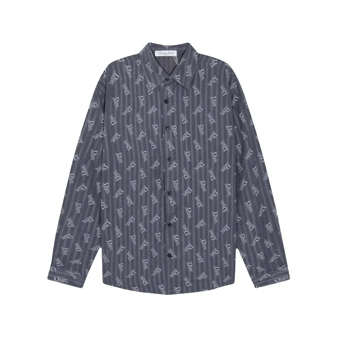 Striped Print Long Sleeve Button-Up Shirt Olive Casual