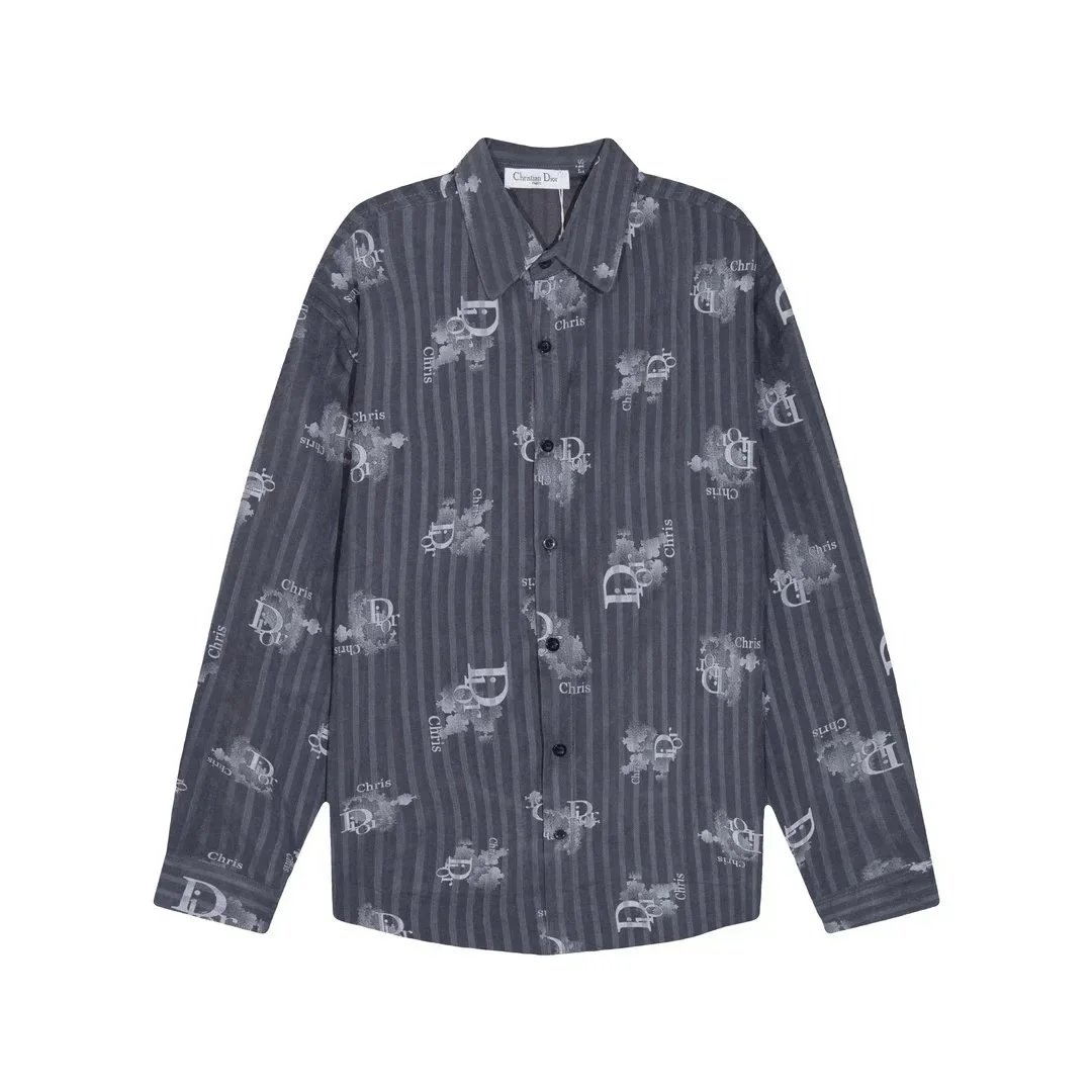 Striped Print Long Sleeve Button-Up Shirt Olive Casual