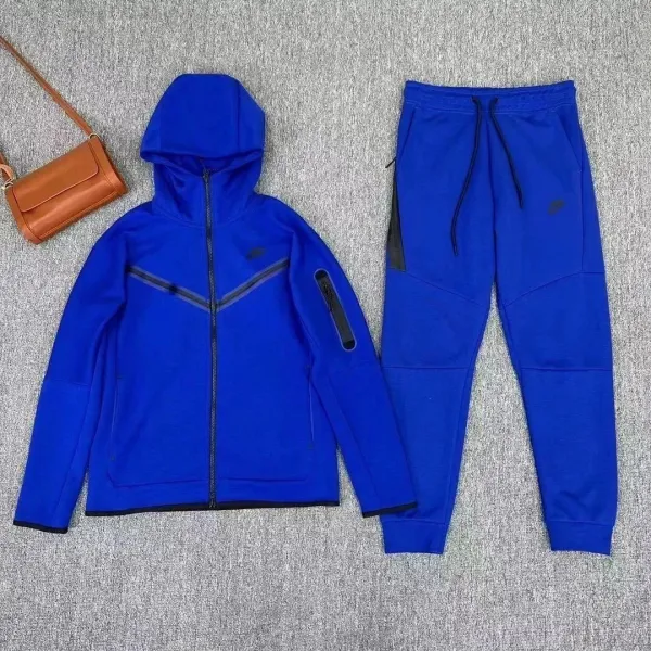 Nike Tech Fleece Full-Zip Hoodie and Joggers Set Royal Blue Tracksuit - 1