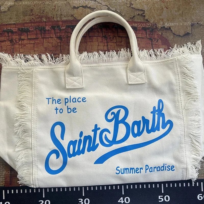 Saint Barth Summer Paradise Fringed Canvas Tote Bag T-Shirt