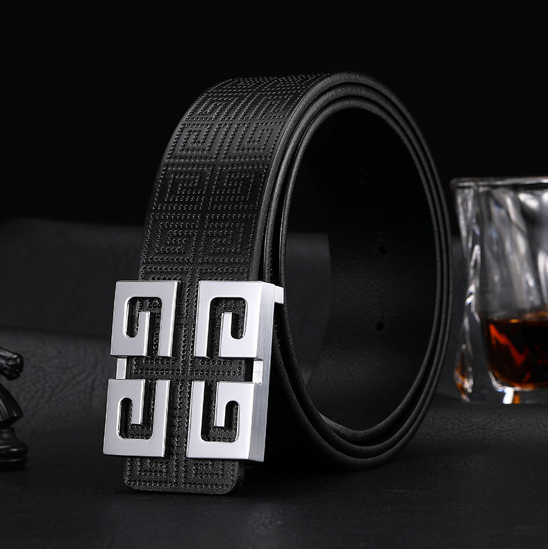Unbranded Belts Embossed Geometric Pattern Belt with Buckle — B-2 Silver Buckle