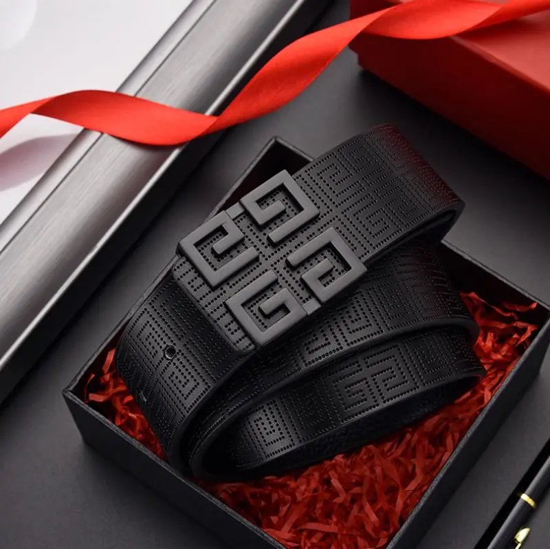 Unbranded Belts Embossed Geometric Pattern Belt with Buckle — H-1 Black Buckle