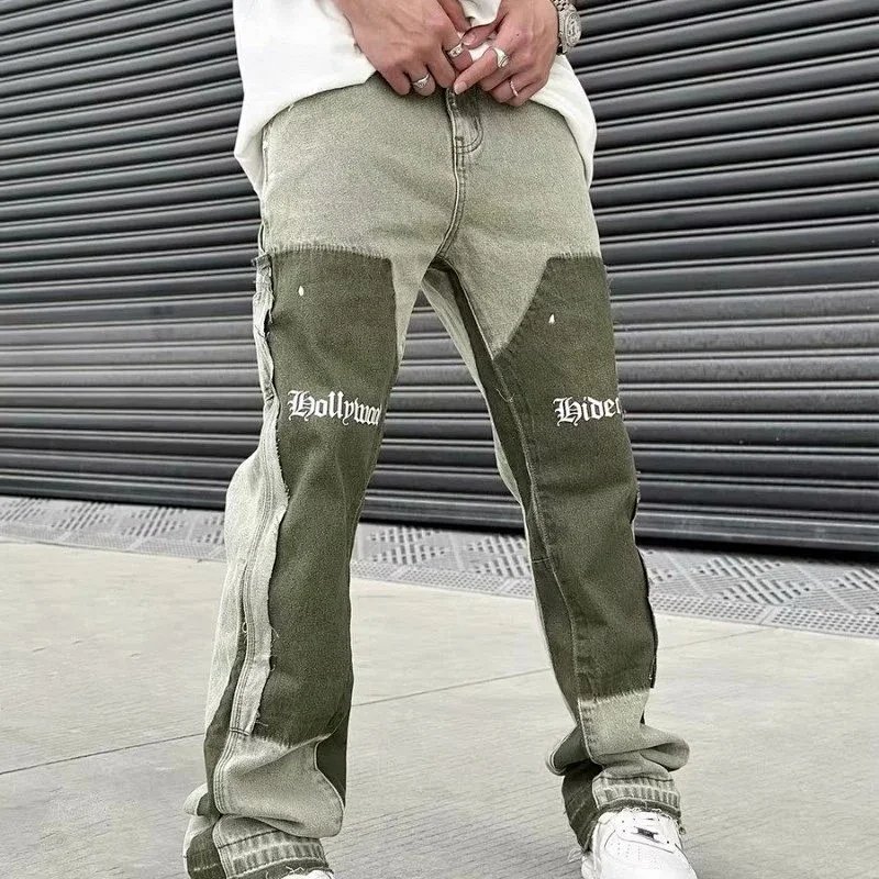 Gallery Dept Hollywood x Hideout Patchwork Denim Jeans Army Green product detail 10 in Litbuy spreadsheet finds