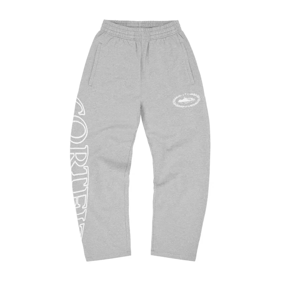 Corteiz Cortez Grey Sweatpants with White Logo Grey