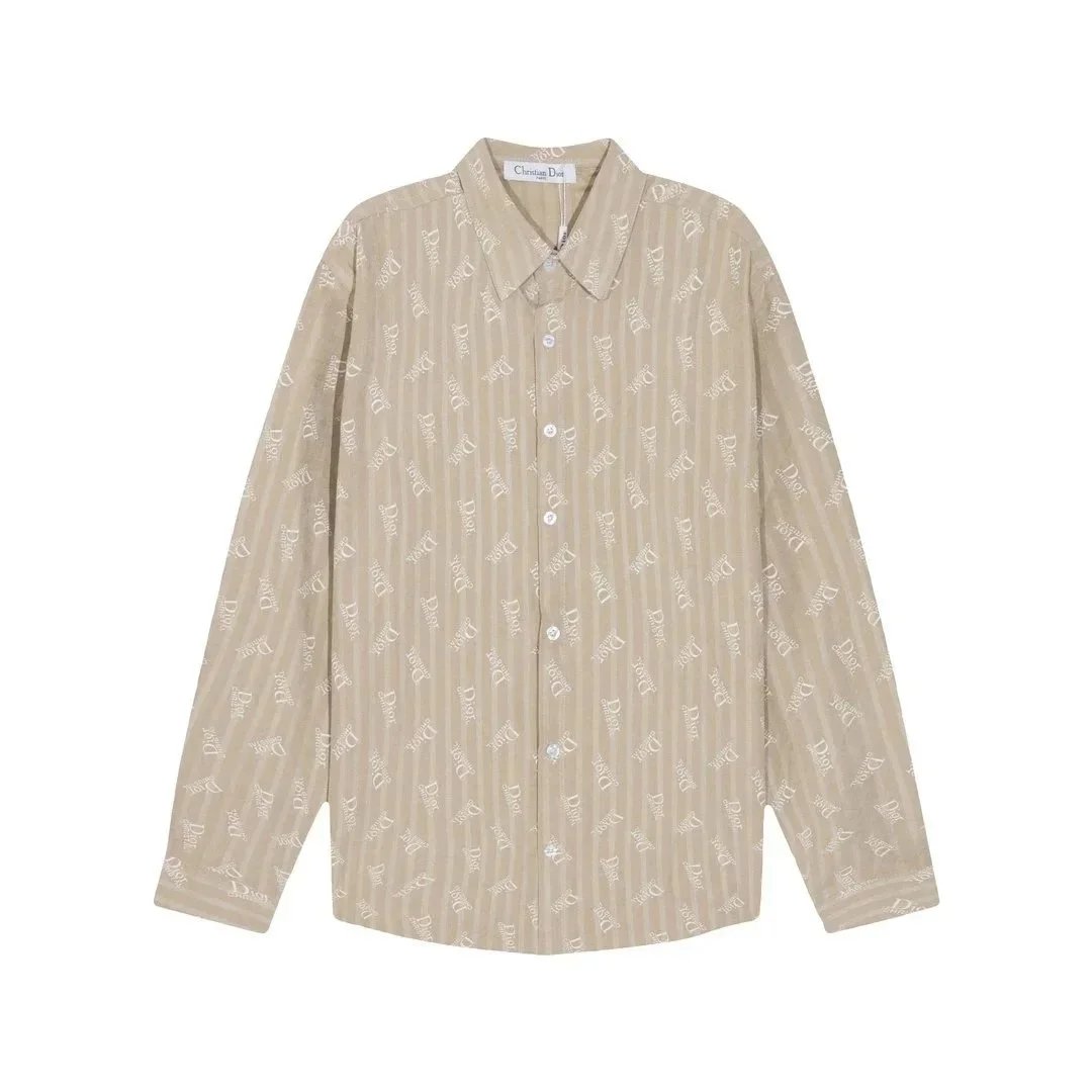 Striped Print Long Sleeve Button-Up Shirt Olive Casual