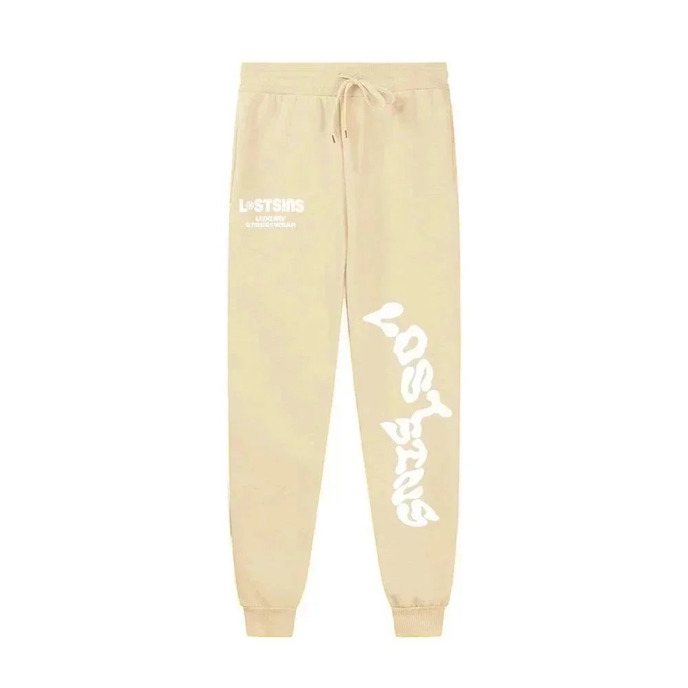 LostSins LostSins Beige Jogger Pants with White Graphic Print Beige