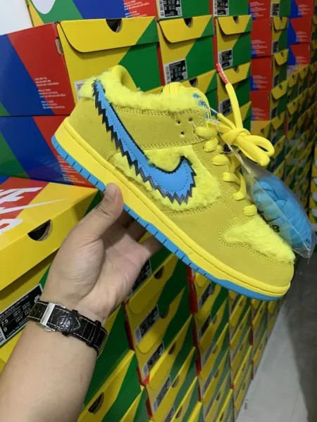 Nike SB Dunk Low Pro QS Yellow Blue Furry Swoosh Sneakers - 1