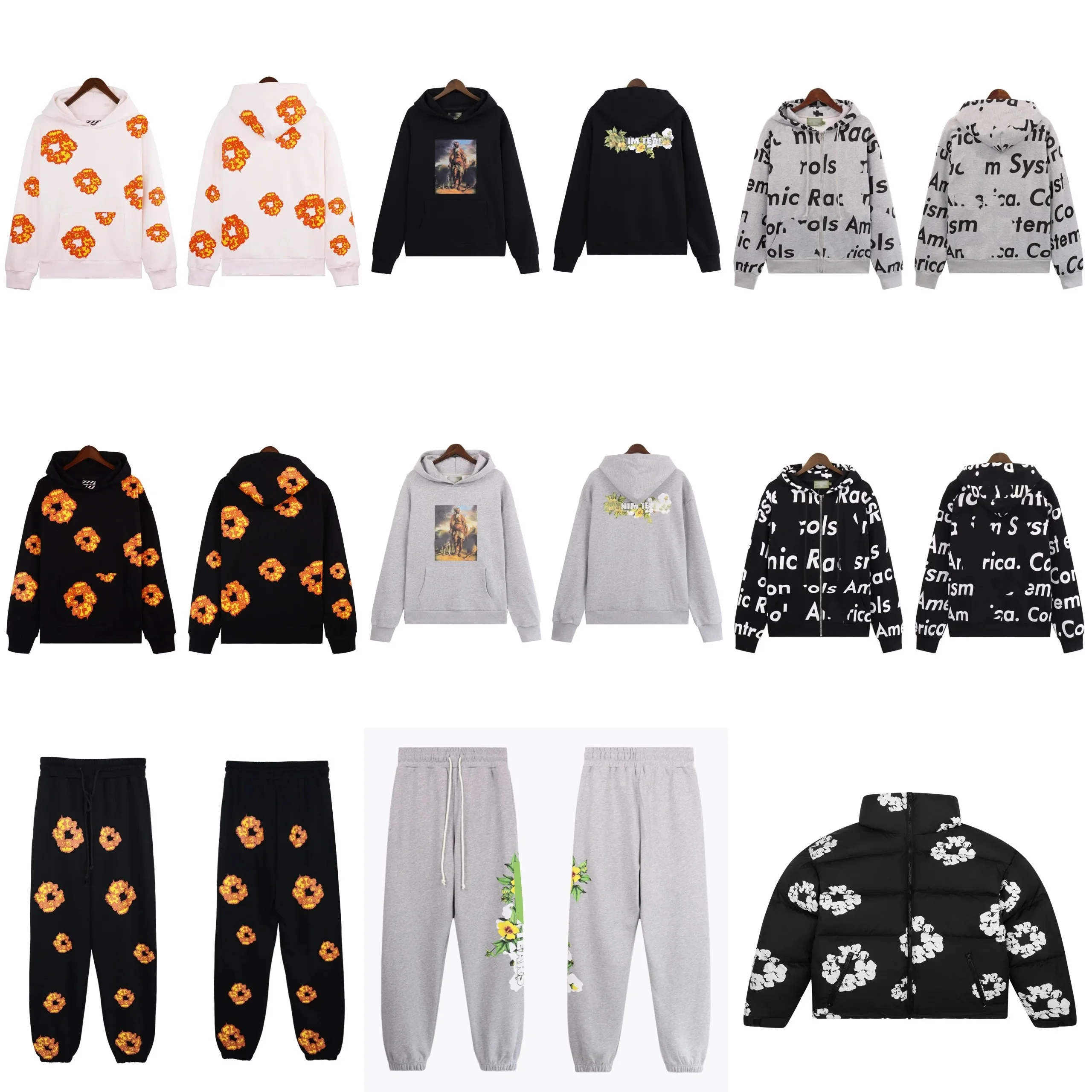 DENIM TEARS Hoodie Suit [Multiple Styles Including Floral, Graphic, and Text Print Designs]