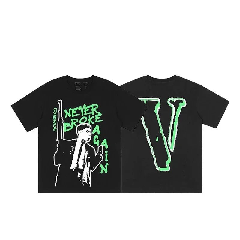 VLONE Vlone Never Broke Again Black T-Shirt with Green Print Black