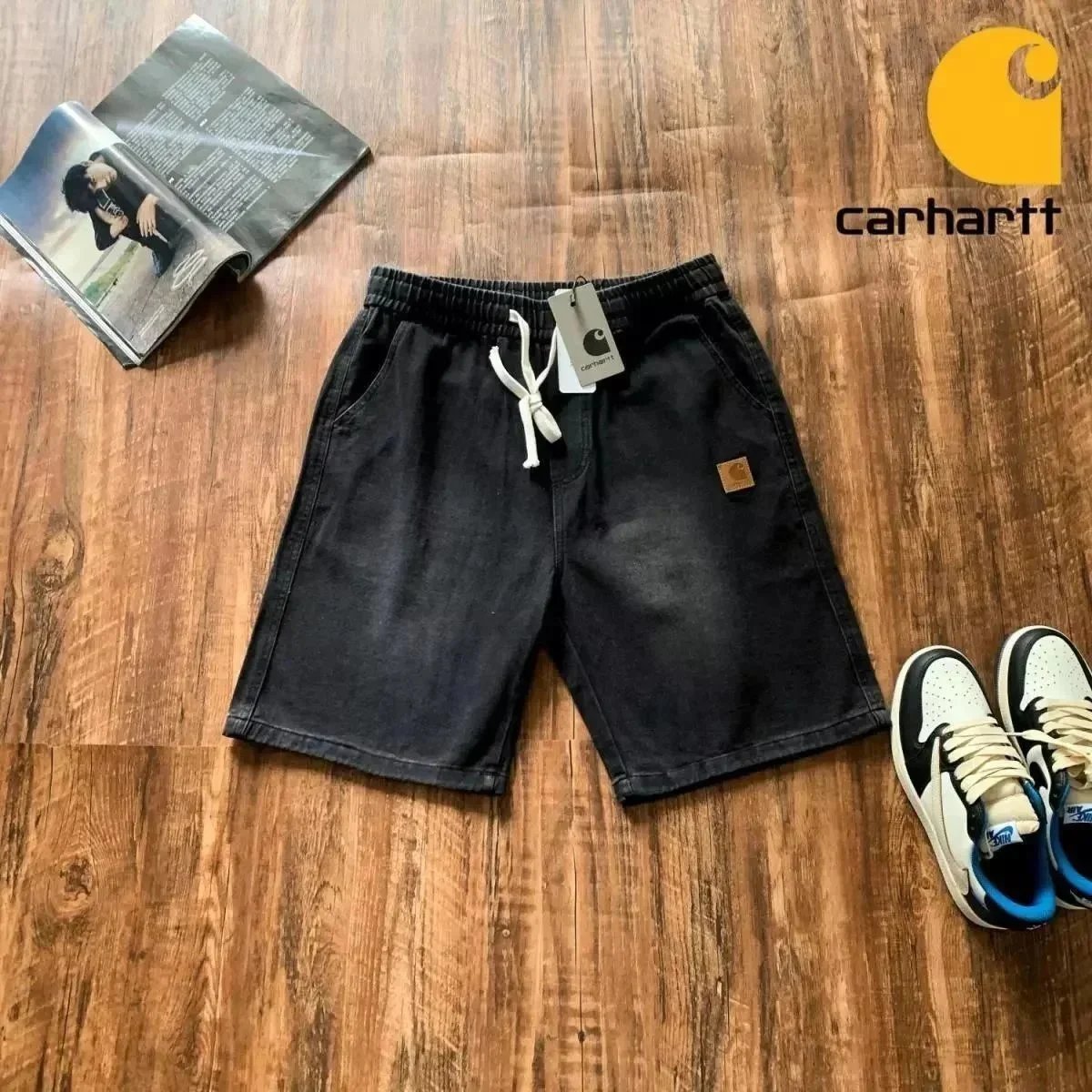 Carhartt Carhartt Black Denim Shorts with Drawstring Waist Black