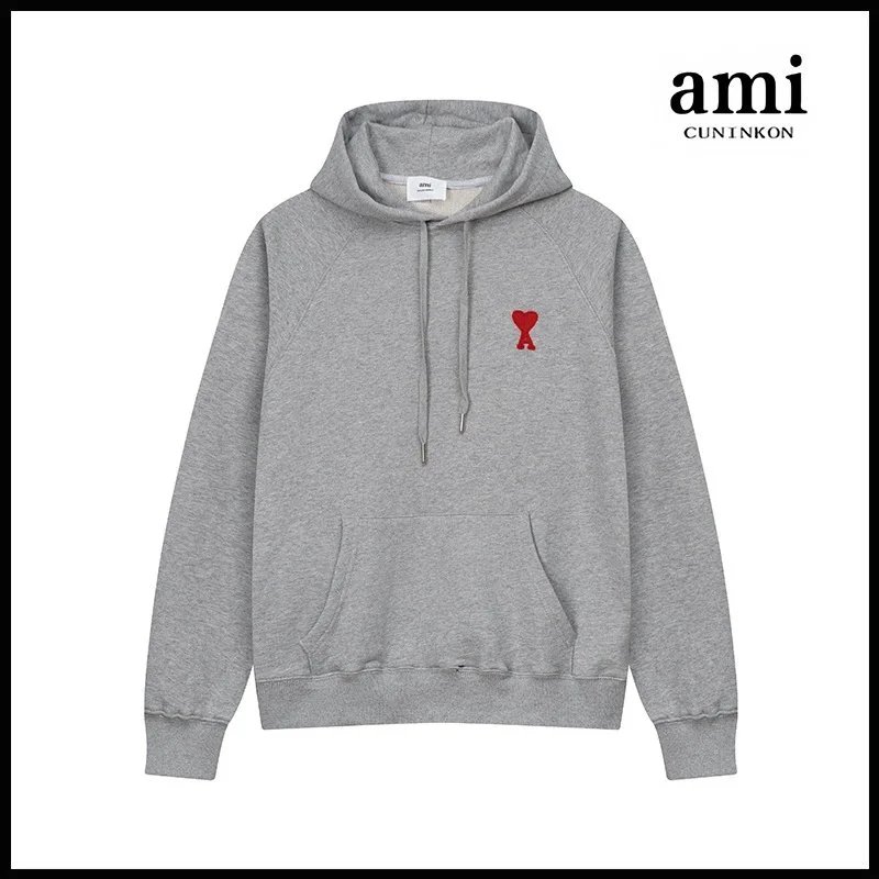 Ami Cuninkon AMI CUNINKON Grey Hoodie with Red Heart Logo Grey