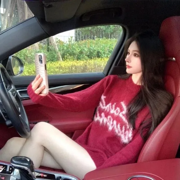 Saint Tears Distressed Logo Knit Sweater Burgundy - 7