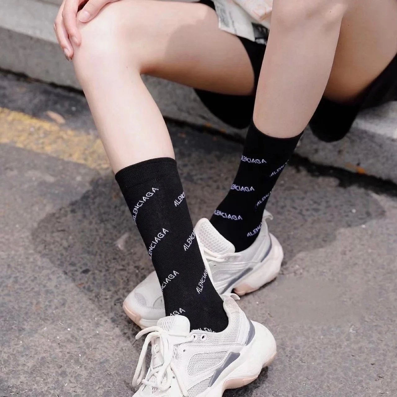 Balenciaga Logo Print Multicolor Casual Socks