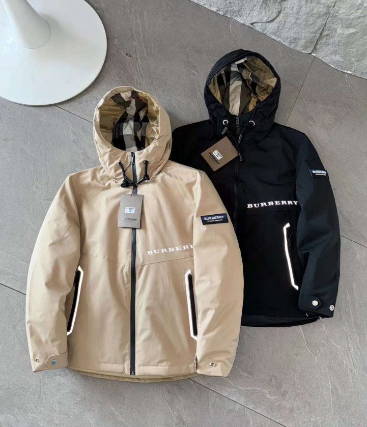 Burberry Check Blue White Grey Plaid Puffer Jacket