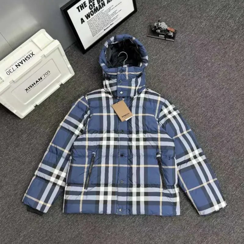 Burberry Check Blue White Grey Plaid Puffer Jacket