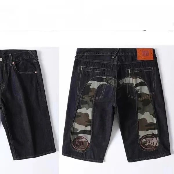 Evisu Evisu Camo Patch Denim Shorts Black